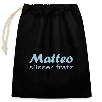 Matteo süsser fratz - cooles Motiv für dein Baby - Verschließbarer Geschenkbeutel aus Baumwolle (25x30cm) - Schwarz - Vorne