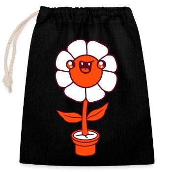 Kleine Lustige Glückliche Blume Gesicht Blumentopf - Verschließbarer Geschenkbeutel aus Baumwolle (25x30cm) - Schwarz - Vorne
