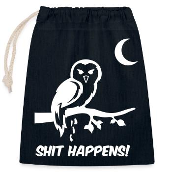 eule shit happens - Verschließbarer Geschenkbeutel aus Baumwolle (25x30cm) - Navy - Vorne