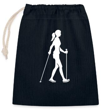 Marche Nordique Femme Icône - Sac cadeau en coton avec cordon (25 x 30 cm) - bleu marine - Devant