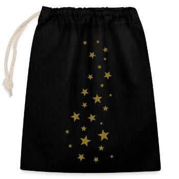 Lots of stars, starlets, gold stars, stardust - Closable cotton gift bag (25x30cm) - black - Front
