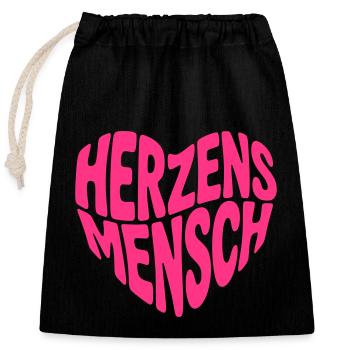 Herzensmensch Herz Form Herzform (Farbe änderbar) - Verschließbarer Geschenkbeutel aus Baumwolle (25x30cm) - Schwarz - Vorne