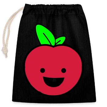 apfel smile - Verschließbarer Geschenkbeutel aus Baumwolle (25x30cm) - Schwarz - Vorne