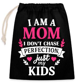 Maman pas parfaite Cadeau pour la fête des mères Fête des mères - Sac cadeau en coton avec cordon (25 x 30 cm) - noir - Devant