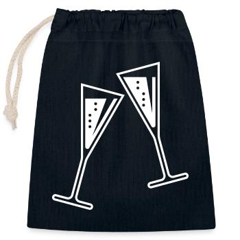 2 Sektgläser (Sekt / Trichter / Zu / White) - Verschließbarer Geschenkbeutel aus Baumwolle (25x30cm) - Navy - Vorne