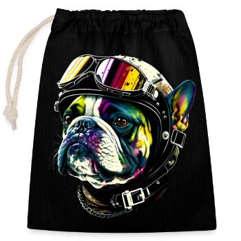 Pilote de bouledogue - Sac cadeau en coton avec cordon (25 x 30 cm) - noir - Devant