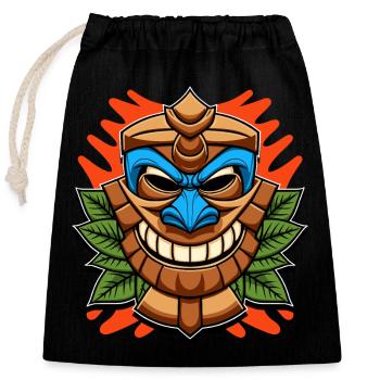 Tiki Statue - Sac cadeau en coton avec cordon (25 x 30 cm) - noir - Devant