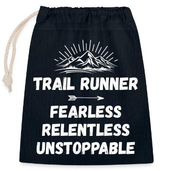 Coureur de trail - Intrépide. Implacable. Imparable. - Sac cadeau en coton avec cordon (25 x 30 cm) - bleu marine - Devant