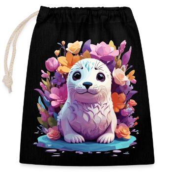 Cute Seal - Closable cotton gift bag (25x30cm) - black - Front