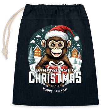 Christmas Monkey - Bananatastic Christmas - Closable cotton gift bag (25x30cm) - navy - Front