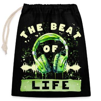 The beat of life - Kopfhörer Musik - Verschließbarer Geschenkbeutel aus Baumwolle (25x30cm) - Schwarz - Vorne