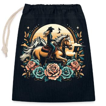 Équitation - Sac cadeau en coton avec cordon (25 x 30 cm) - bleu marine - Devant