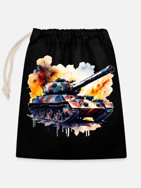 Militär Panzer in Wasserfarben Aquarell ein Panzer - Verschließbarer Geschenkbeutel aus Baumwolle (25x30cm) - Schwarz
