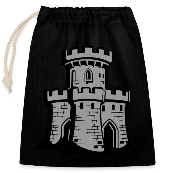Burg Festung Ritterburg Symbol - Verschließbarer Geschenkbeutel aus Baumwolle (25x30cm) - Schwarz - Vorne