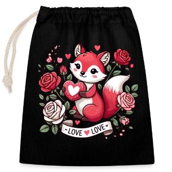 Amour du renard - Sac cadeau en coton avec cordon (25 x 30 cm) - noir - Devant