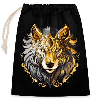 Wolf Wolfskopf Gold Mystisch Natur Wildnis Kunst - Verschließbarer Geschenkbeutel aus Baumwolle (25x30cm) - Schwarz - Vorne