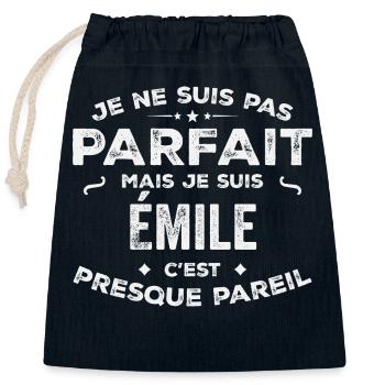 Emile Un Prénom, Une Histoire, Une Personnalité - Sac cadeau en coton avec cordon (25 x 30 cm) - bleu marine - Devant