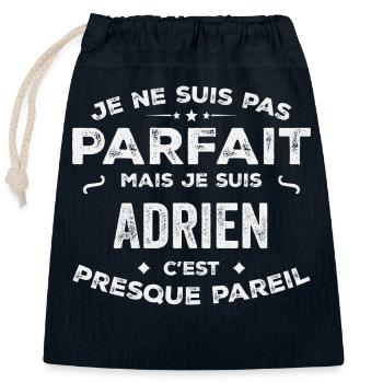 Adrien Un Prénom, Une Histoire, Une Personnalité - Sac cadeau en coton avec cordon (25 x 30 cm) - bleu marine - Devant