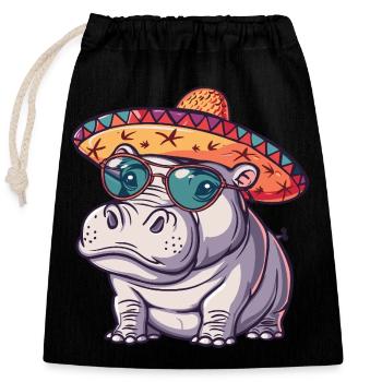 Nilpferd Lustig Sombrero - Verschließbarer Geschenkbeutel aus Baumwolle (25x30cm) - Schwarz - Vorne