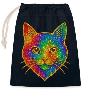 Arc en ciel pailleté chat jante dorée - Sac cadeau en coton avec cordon (25 x 30 cm) - bleu marine - Devant