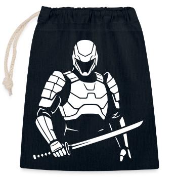 Cyberpunk Samurai Robot Warrior Vector - Closable cotton gift bag (25x30cm) - navy - Front
