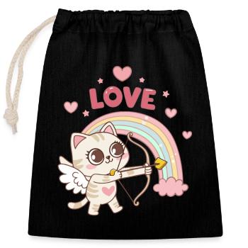 Chat céleste arcenciel amour - Sac cadeau en coton avec cordon (25 x 30 cm) - noir - Devant