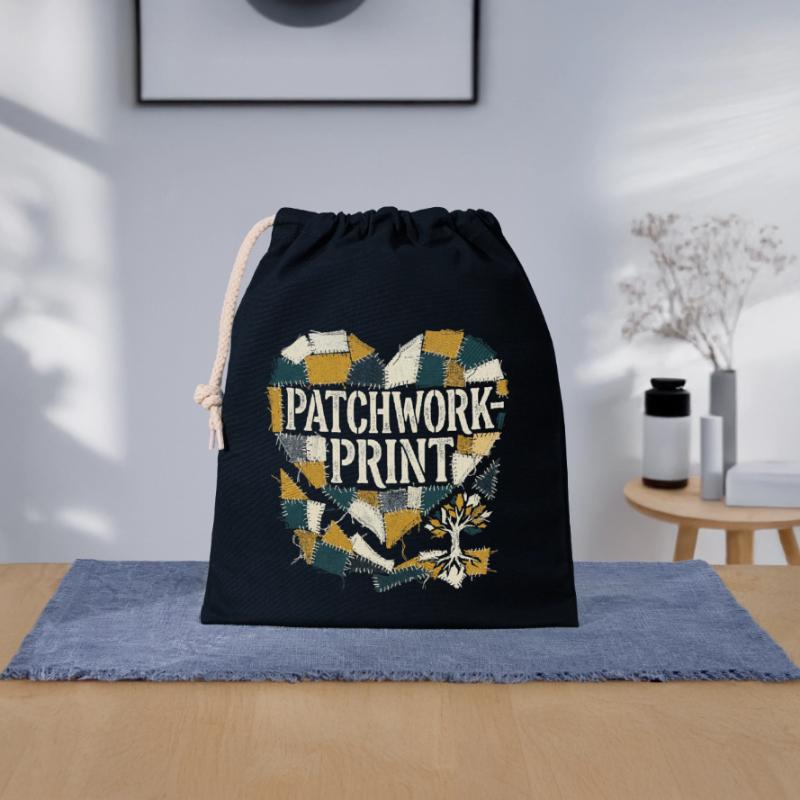 Impression patchwork Sac cadeau en coton avec cordon (25 x 30 cm)