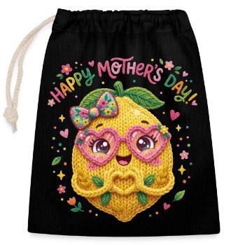 Muttertag Zitrone Herzhände - Happy Mother's Day  - Verschließbarer Geschenkbeutel aus Baumwolle (25x30cm) - Schwarz - Vorne