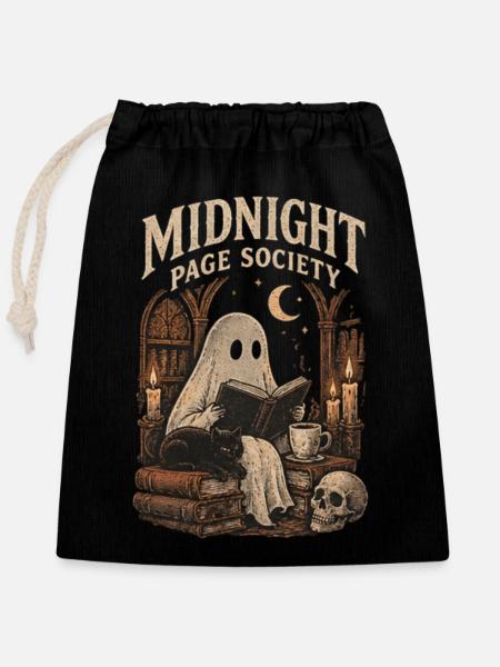 Midnight Page Society – Halloween Ghost - Verschließbarer Geschenkbeutel aus Baumwolle (25x30cm) - Schwarz