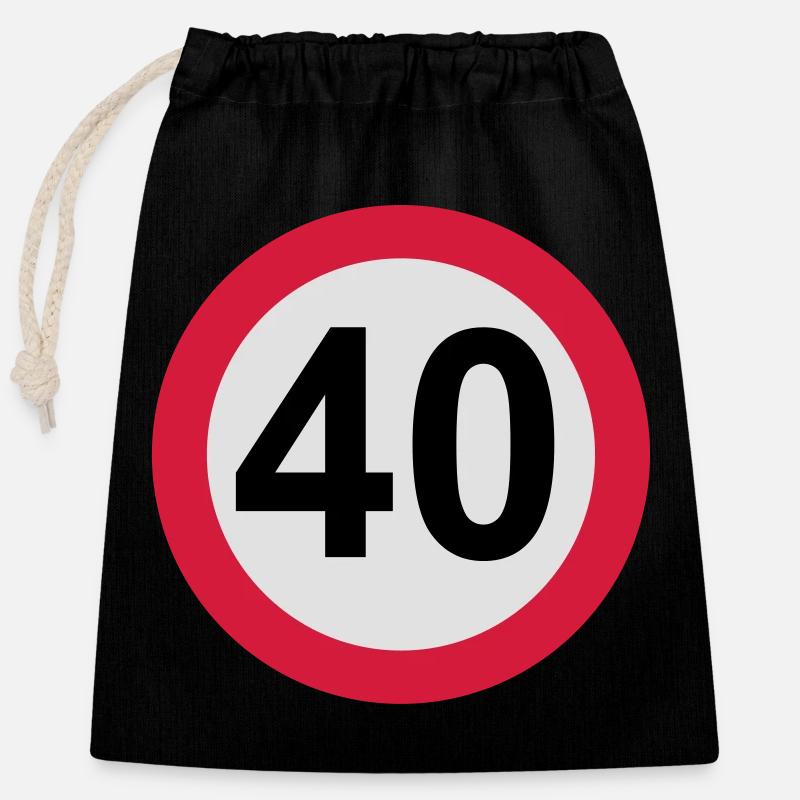 40th birthday - Closable cotton gift bag (25x30cm) - black