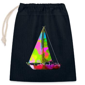 Buntes Segelboot - Verschließbarer Geschenkbeutel aus Baumwolle (25x30cm) - Navy - Vorne
