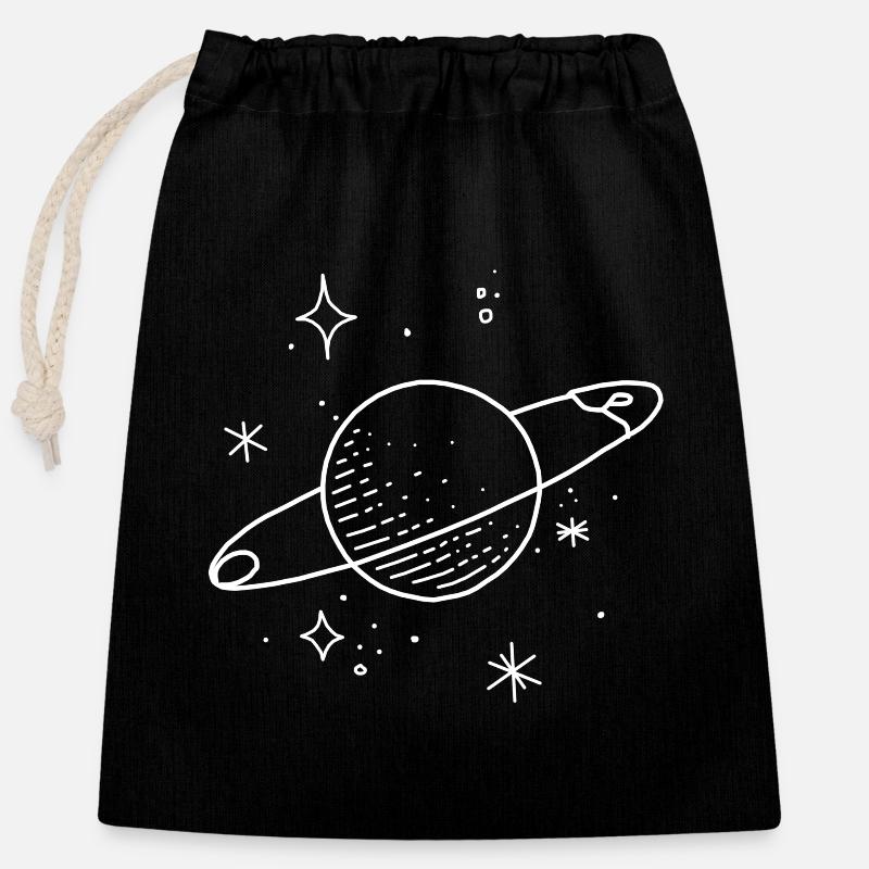 Planètes de l’espace - Sac cadeau en coton avec cordon (25 x 30 cm) - noir
