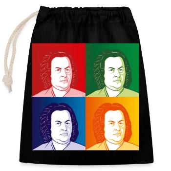 Johann Sebastian Bach in cartoon style - Closable cotton gift bag (25x30cm) - black - Front