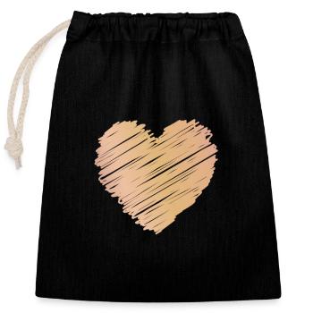 Cœur minimaliste en or rose dans le style croquis - Sac cadeau en coton avec cordon (25 x 30 cm) - noir - Devant