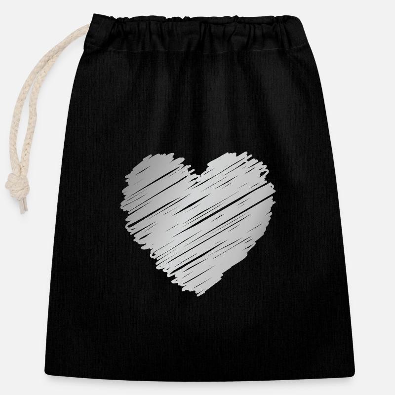 Silbernes Kritzelherz – Romantik Minimal Style - Verschließbarer Geschenkbeutel aus Baumwolle (25x30cm) - Schwarz