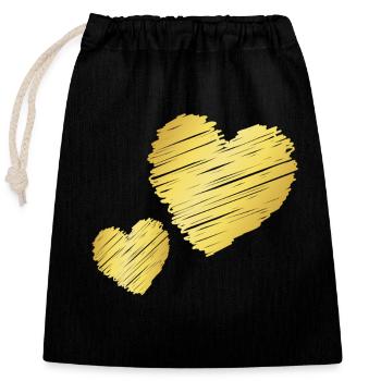 Cœurs en or minimalistes - cadeau d’amour - Sac cadeau en coton avec cordon (25 x 30 cm) - noir - Devant