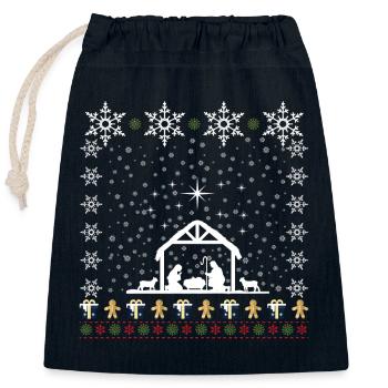 Ugly Christmas Krippe Weihnachtsstern - Verschließbarer Geschenkbeutel aus Baumwolle (25x30cm) - Navy - Vorne