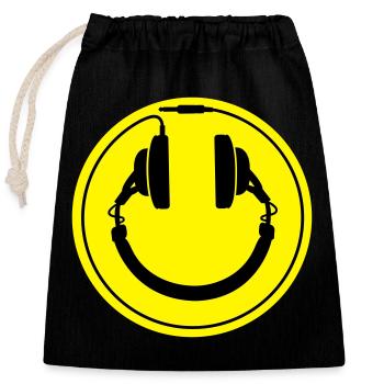 Headphones smiley wire plug - Verschließbarer Geschenkbeutel aus Baumwolle (25x30cm) - Schwarz - Vorne