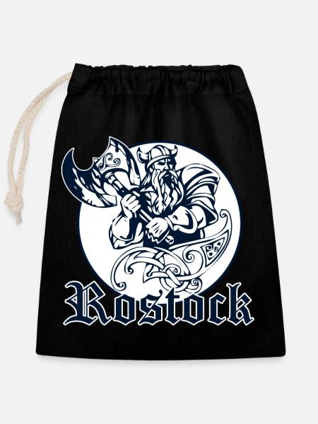 Rostock - Wikinger - Verschließbarer Geschenkbeutel aus Baumwolle (25x30cm) - Schwarz