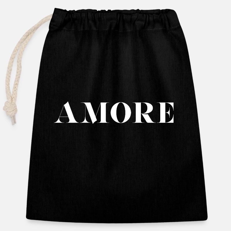 Amore - Sac cadeau en coton avec cordon (25 x 30 cm) - noir