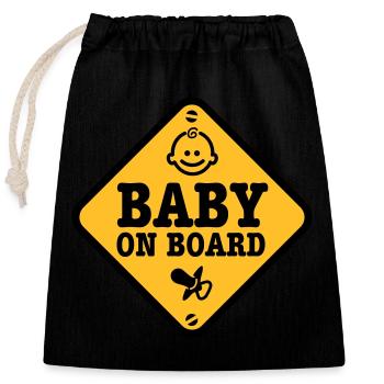 baby on board - Verschließbarer Geschenkbeutel aus Baumwolle (25x30cm) - Schwarz - Vorne