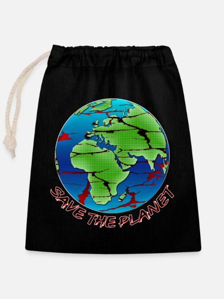 Umweltschutz - Save the Planet - Verschließbarer Geschenkbeutel aus Baumwolle (25x30cm) - Schwarz
