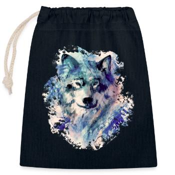 Wolf im Norden - Verschließbarer Geschenkbeutel aus Baumwolle (25x30cm) - Navy - Vorne