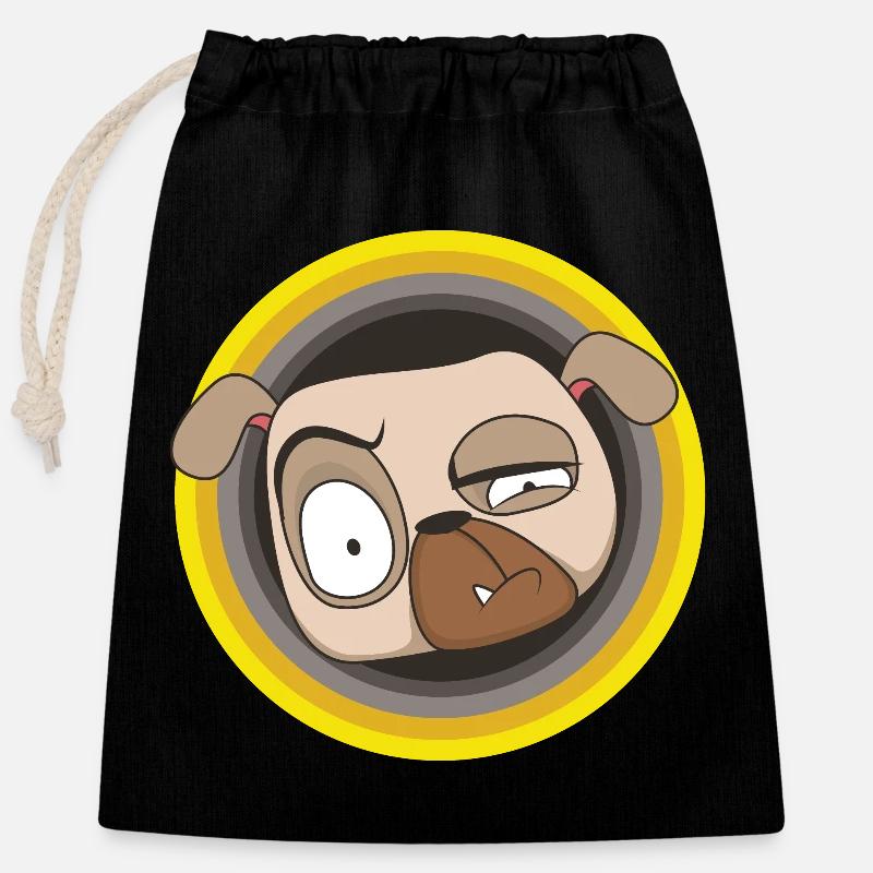 Don't Panic | Der Mops ist am Start | Mops Show - Verschließbarer Geschenkbeutel aus Baumwolle (25x30cm) - Schwarz