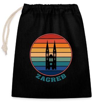 Zagreb Landmark Silhouette Croatia Travel Souvenir - Closable cotton gift bag (25x30cm) - black - Front