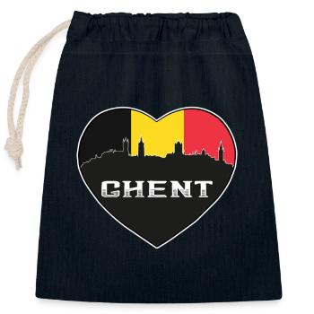 Gent Belgium Skyline Belgische Flagge Travel Souvenir - Verschließbarer Geschenkbeutel aus Baumwolle (25x30cm) - Navy - Vorne