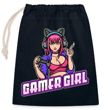 Gamer Reine Headset Headset Contrôleur Joueur - Sac cadeau en coton avec cordon (25 x 30 cm) - bleu marine - Devant