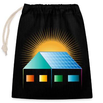 Solar cell on the roof of the house for positive energy - Closable cotton gift bag (25x30cm) - black - Front