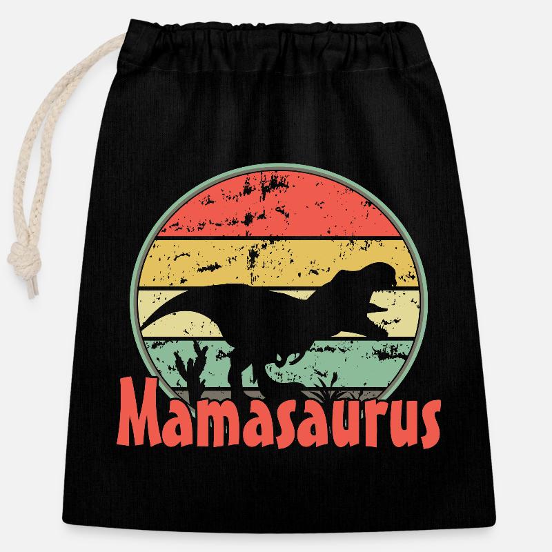Mama Mamasaurus - Sac cadeau en coton avec cordon (25 x 30 cm) - noir