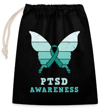 Butterfly Ptsd Awareness Teal Ribbon - Closable cotton gift bag (25x30cm) - black - Front